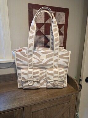 Kate Spade Neutral Zebra-Print Tote Bag with Front Pockets